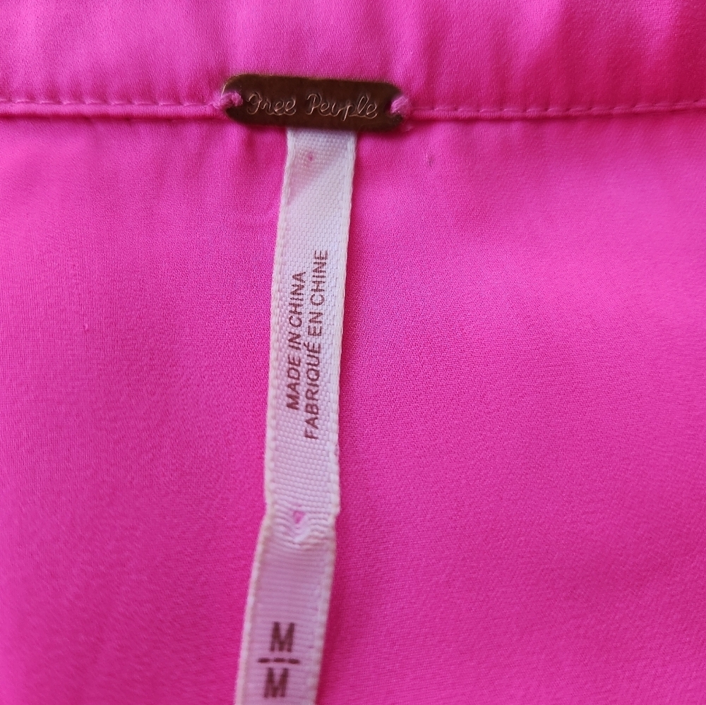 Free People Chiffon Hot Pink Sheer Blouse Size Medium - Picture 9 of 9